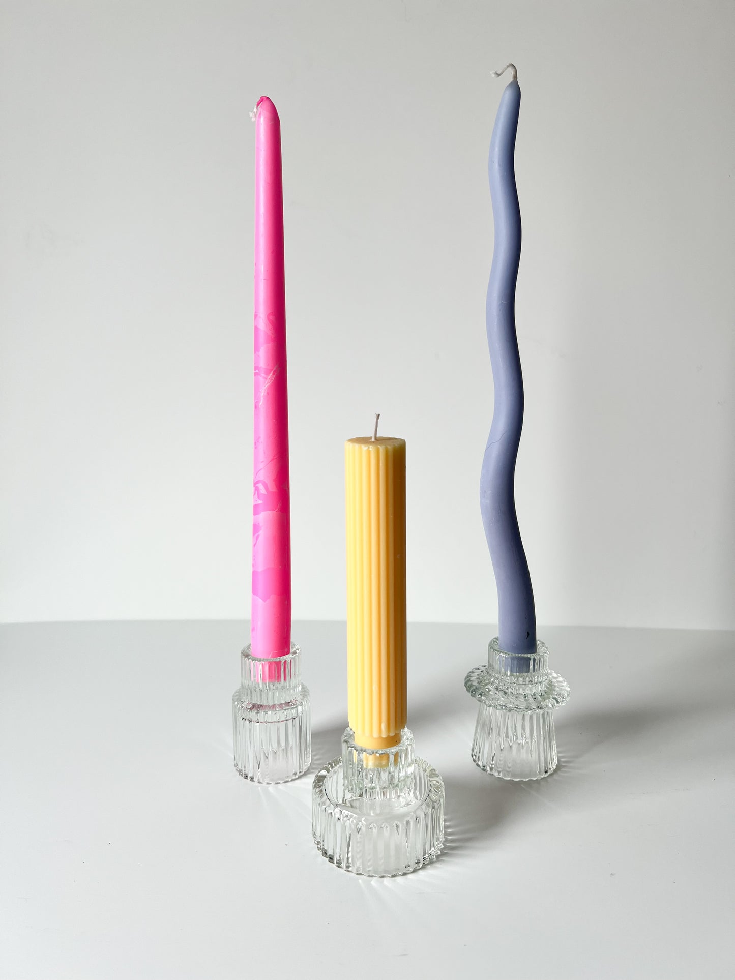 Ribbed Glass Candleholder - Set of 3