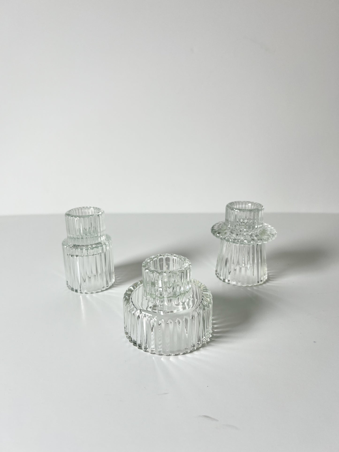 Ribbed Glass Candleholder - Set of 3