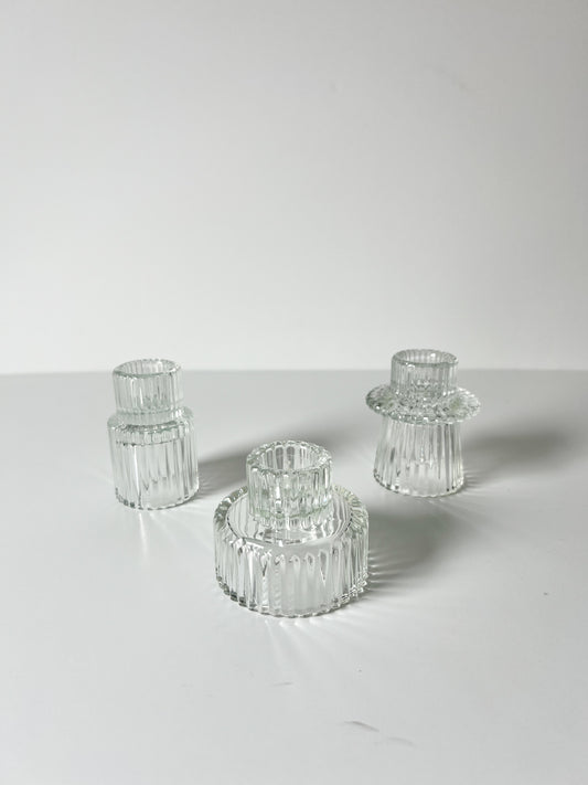 Ribbed Glass Candleholder - Set of 3
